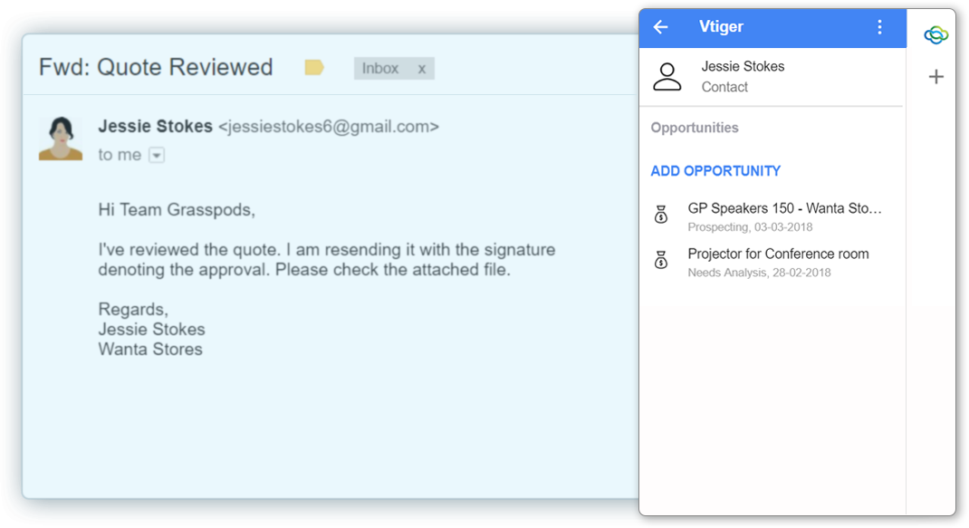 gmail con el complemento vtiger