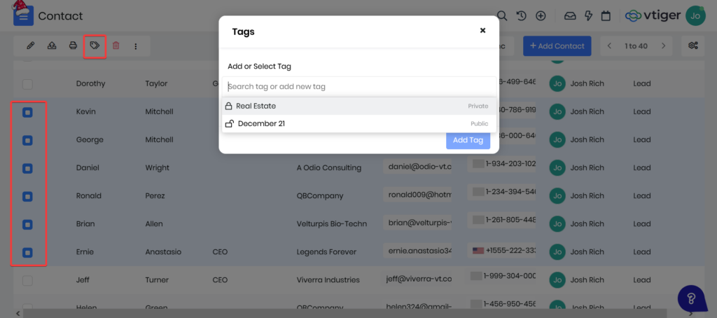 Tags - List View Actions -