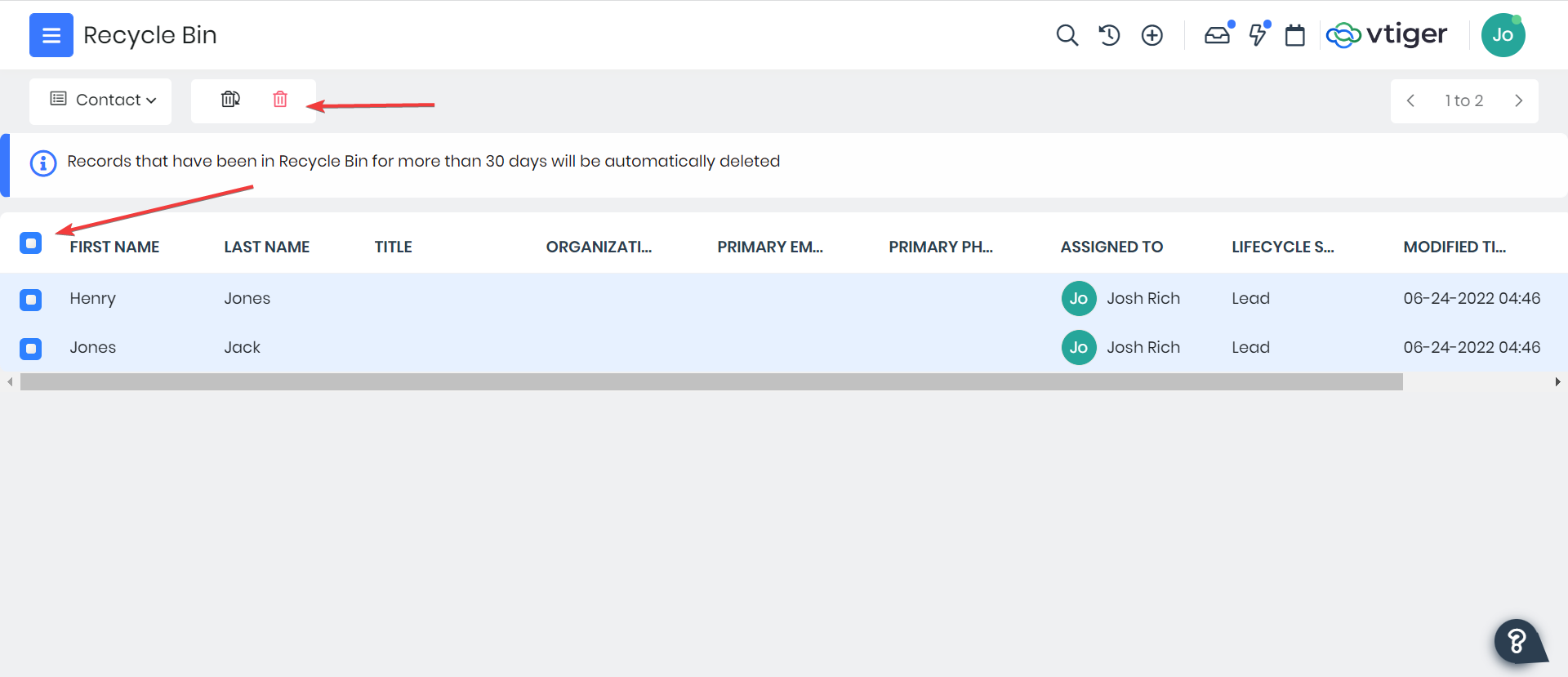 Vtiger CRM Blog » Big Little Things The Recycle Bin